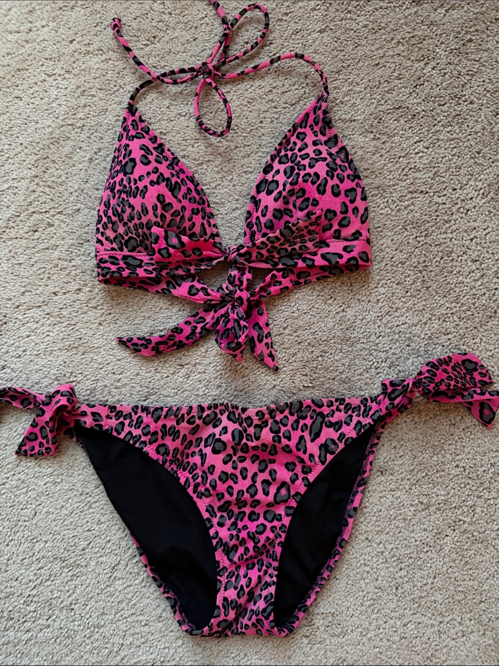 Victoria's Secret Pink and Black/Grey Leopard Print Tie Bikini